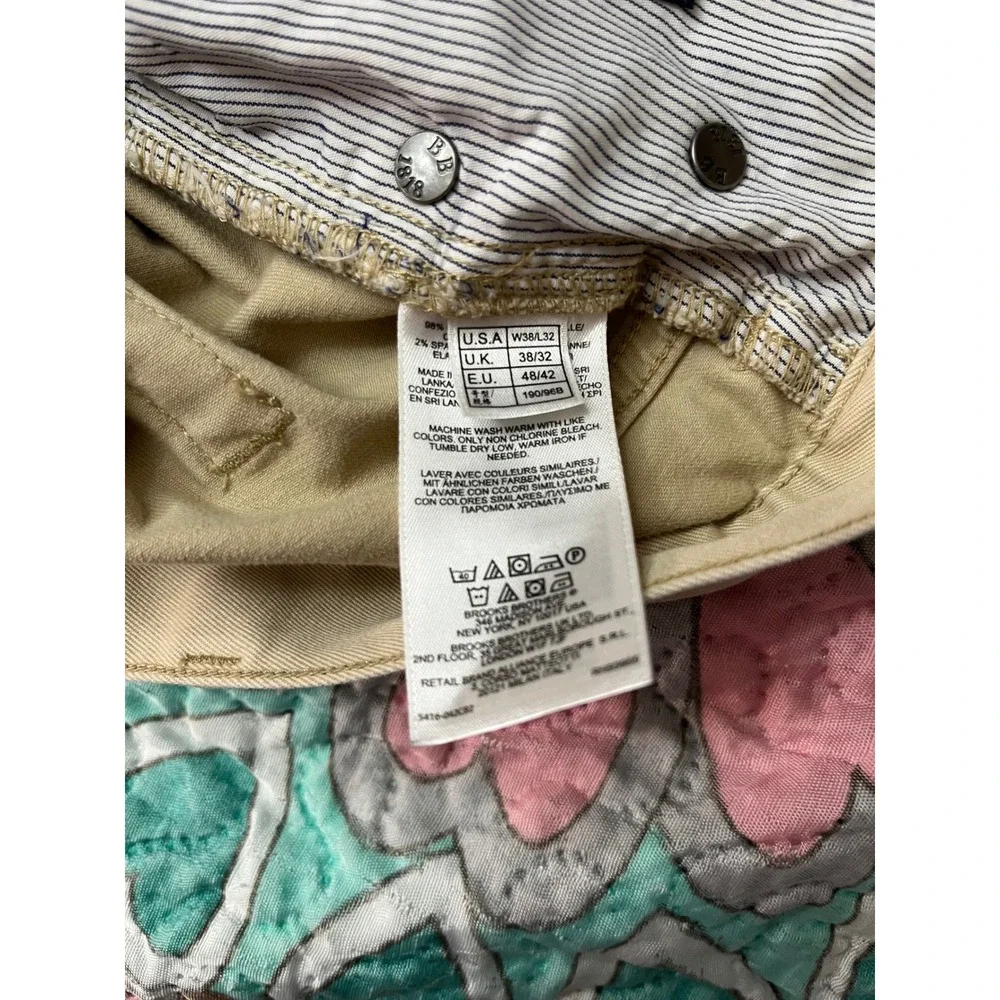 Brooks Brothers 346 Mens Khaki Chino Pants Stretch Cotton 38x32 Preppy Business